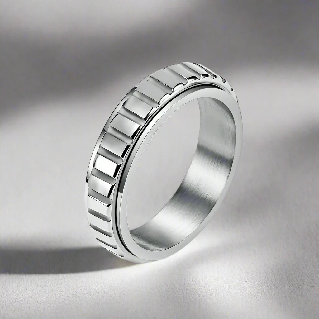 fidget ring gears Silver gear band fidget ring – Twirling