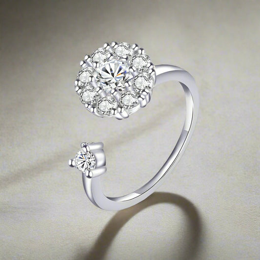 Crystal bloom fidget ring in silver