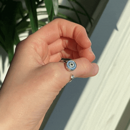 Evil eye fidget ring in silver