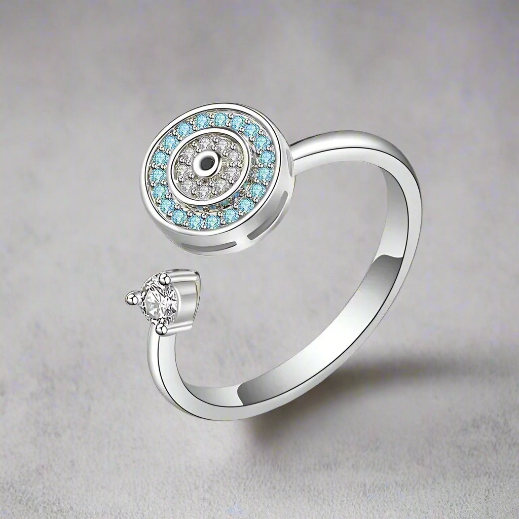 Evil eye fidget ring in silver