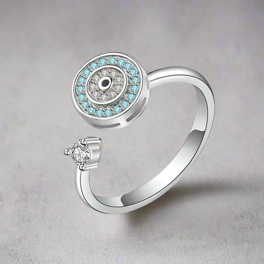 Evil eye fidget ring in silver