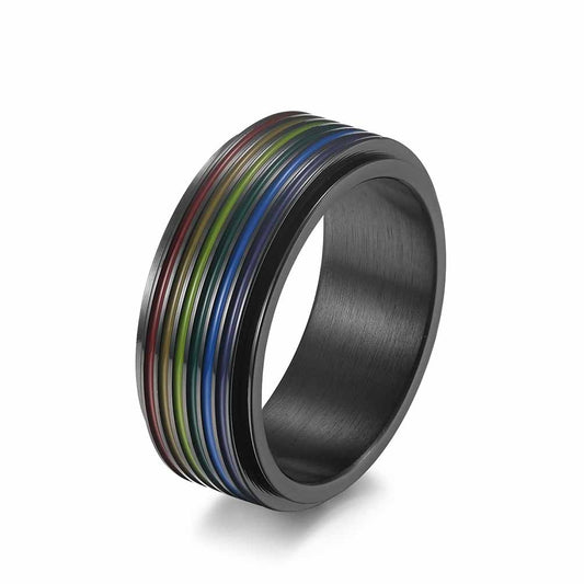 Rainbow fidget ring in black