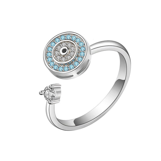 Evil eye fidget ring in silver